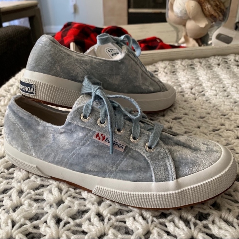 Superga crushed velvet light blue sneaker